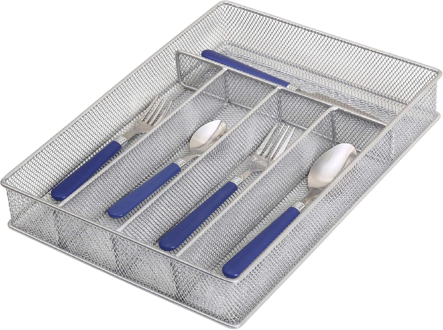 YBM Home Metal Silverware Organizer for In-Drawer Cutlery Storage, 5 Compartment Mesh Cutlery Flatware Tray Sorts Kitchen Utensils, Great for Office Supplies 1133s