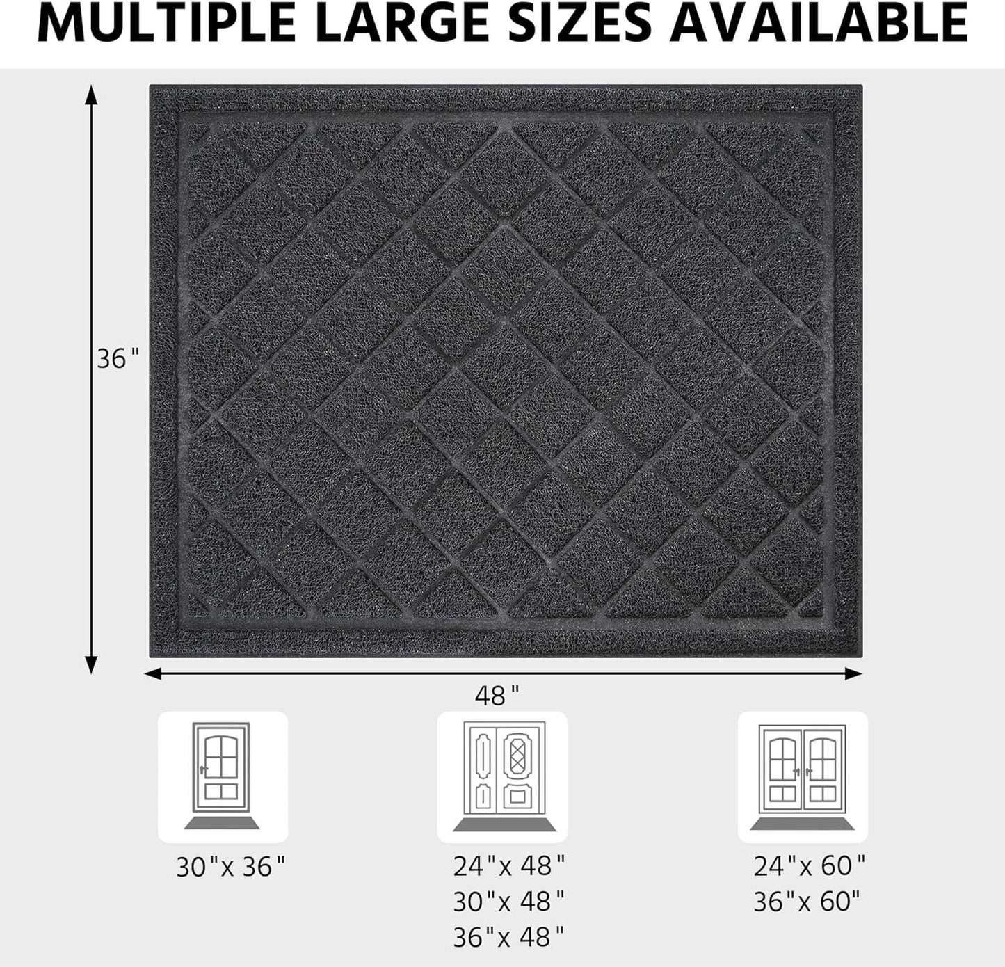 Front Door Mat Indoor Outdoor Entrance, 36" x 48" Heavy Duty All-Season All-Weather Waterproof Doormat Trap Dirt and Moisture Easy Clean Low Profile Patio Porch Entryway Mat