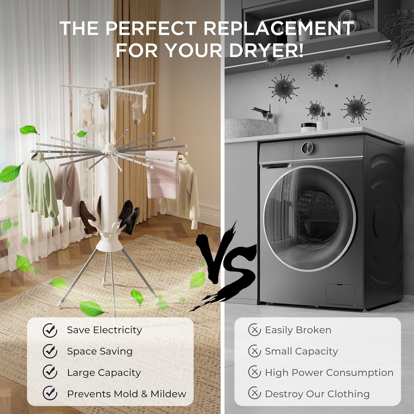 Clothes Drying Rack, 4-Legged Portable Drying Rack Clothing with 20 Clips, Shoe Dryer Rack, Outdoor Foldable Laundry Drying Racks with 4 Pulleys, Aluminum Hanging Dry Rack