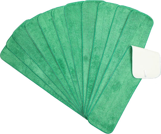 Arkwright Spray Mop Replacement Pads - (Pack of 12) Bulk Microfiber Flat Dry and Wet Refill Mop Pads Floor Cleaning, Compatible with Bona and Rubbermaid, Fits All Mop Heads, 24 in, Green