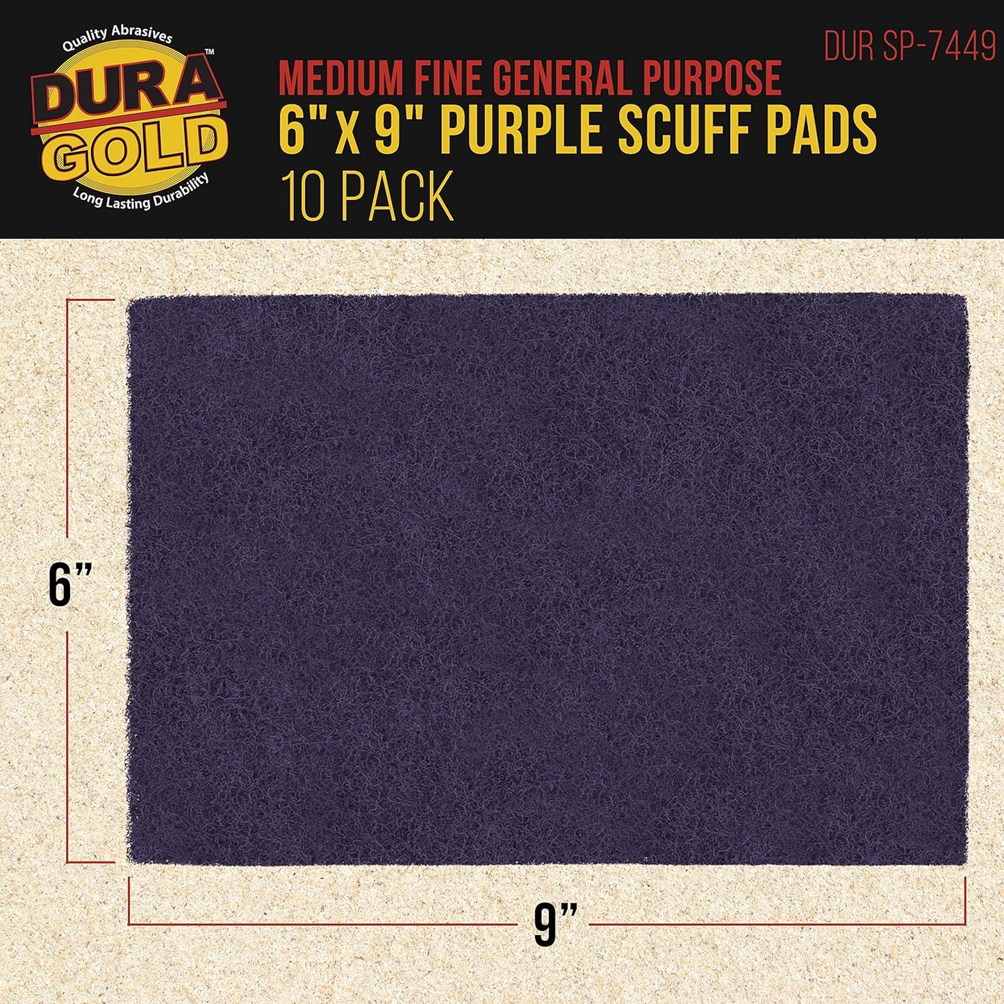Dura-Gold Premium 6" x 9" Purple Medium Fine 600 Grit General Purpose Scuff Pads, Box of 10 - Scuffing, Scouring, Sanding, Cleaning, Blend Prep, Surface Adhesion Preparation - Automotive Auto Body