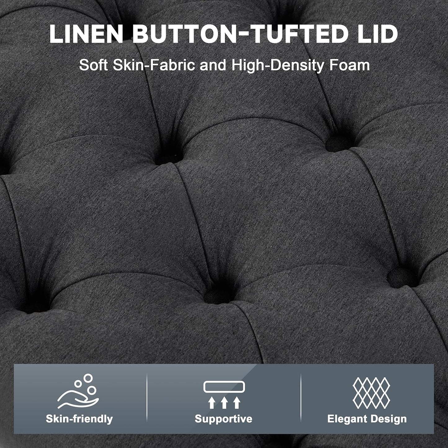 50" Storage Ottoman Bench, Tufted Ottoman with Storage for Living Room, Large End of Bed Ottomans, Modern Entryway Benchs, Window & Bedroom Benches for Foot of Bed (Darkgray)