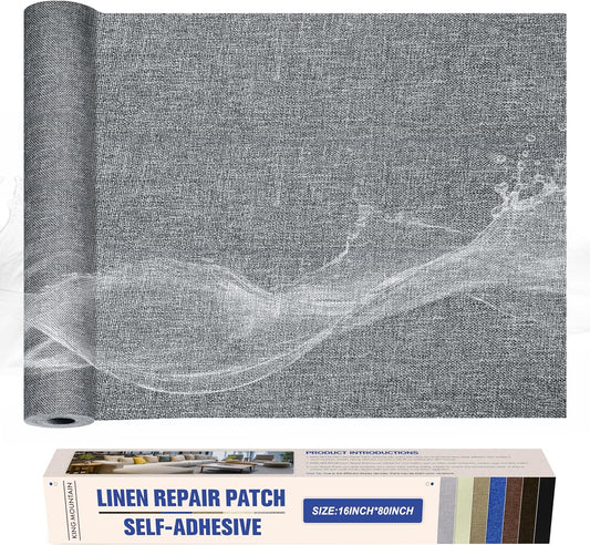 KING MOUNTAIN Linen Repair Patches, Self-Adhesive Linen Fabric Patches, 16X80 inch Extra Size, Multi Color, Can be Used for Linen Sofa Repair and Linen Clothes Repair (Charcaol Grey1.0)